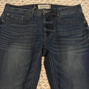 Express Slim Straight Jeans in Dark Blue Denim